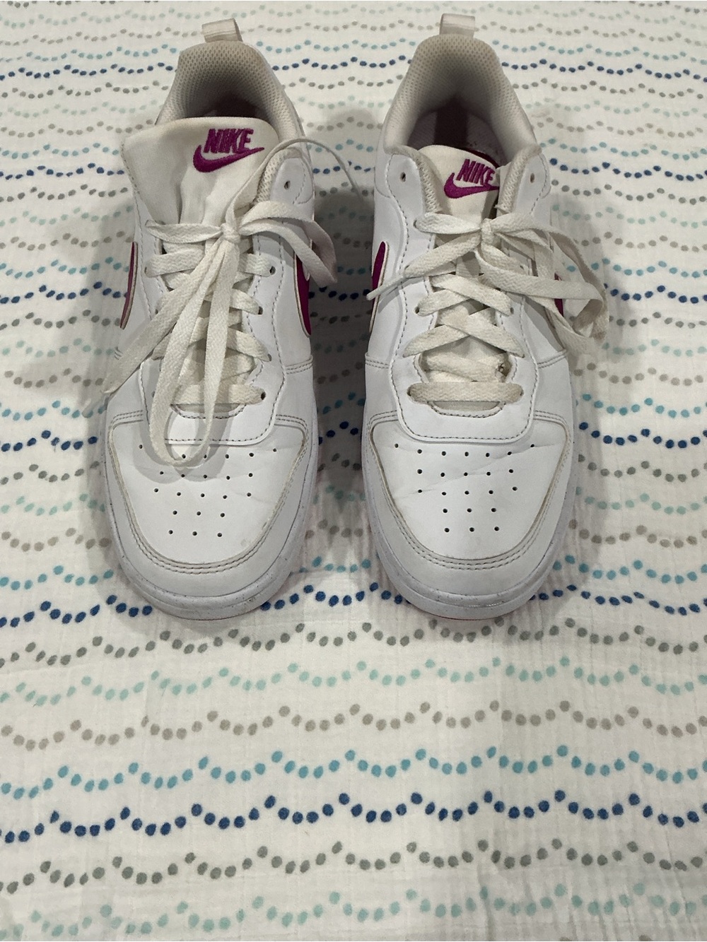 Nike Kids White Sneakers with Pink Accents